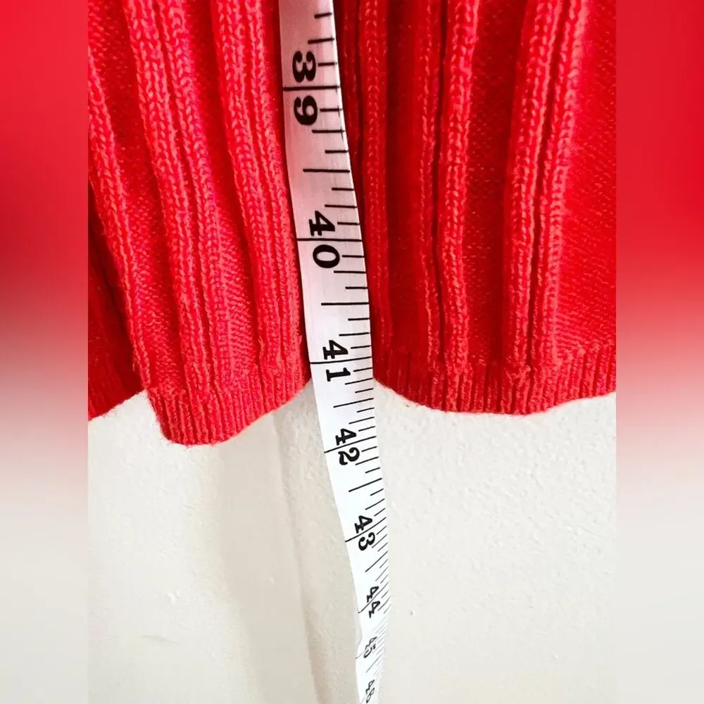 FREE PEOPLE red orange Ribbed Knit dress tunic V-neck Side Slit Sweater cotton